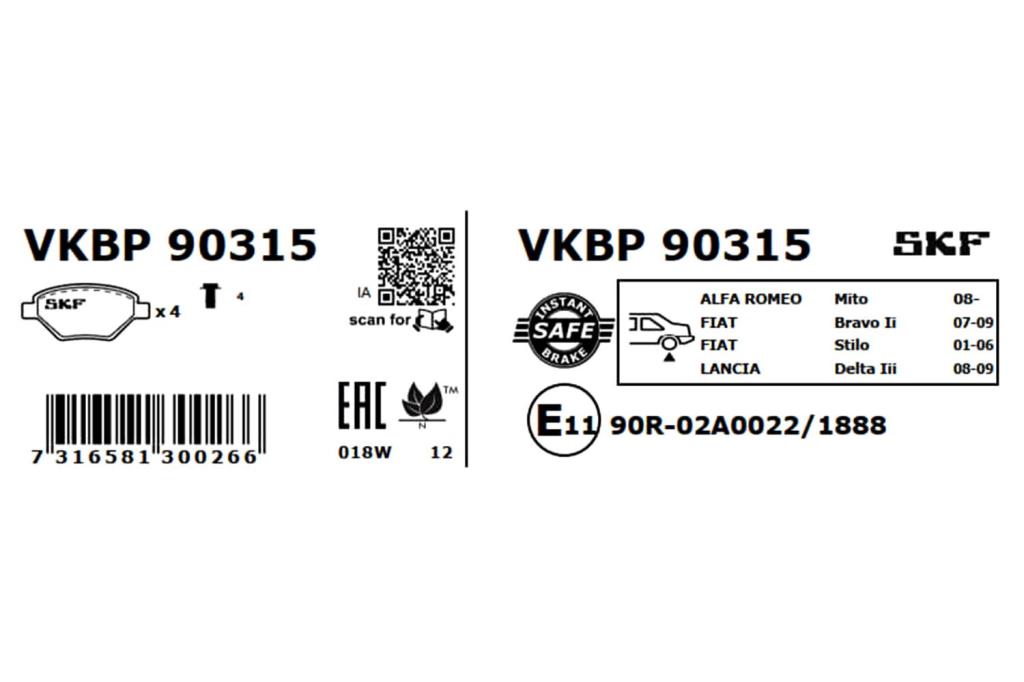 Jogo de 4 pastilhas de travão SKF ref. VKBP 90315